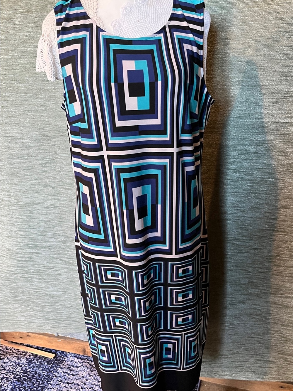 Joseph Ribkoff Geometric Midi Dress in Teal, Blue & Black